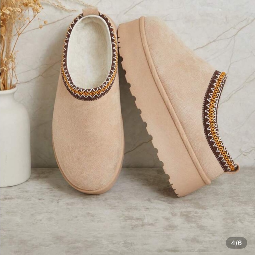 Embroidered Tan Slip-On Women's Shoes - Picture 3 of 10
